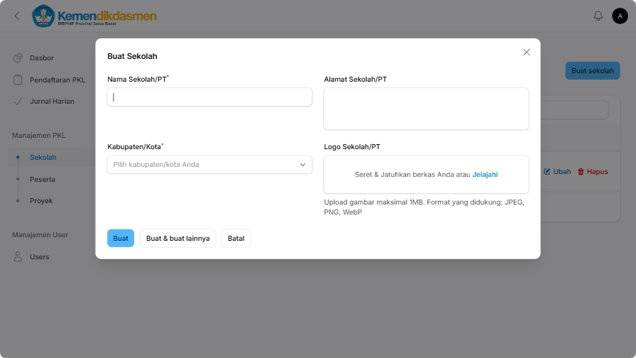 Form tambah data sekolah