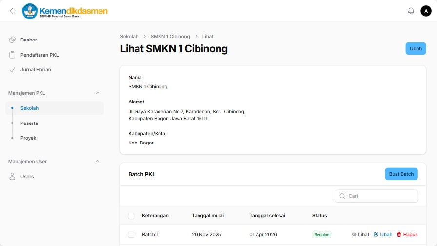 Halaman detail sekolah