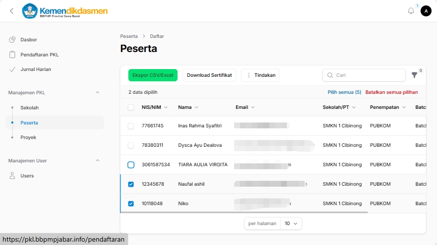 Pilih beberapa peserta
